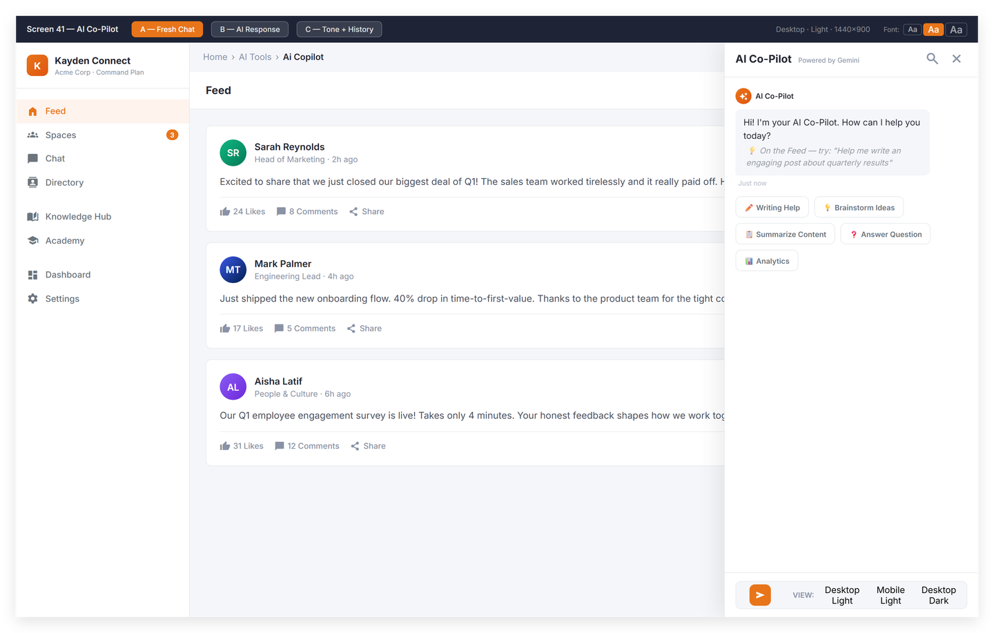 AI Copilot composing a structured announcement