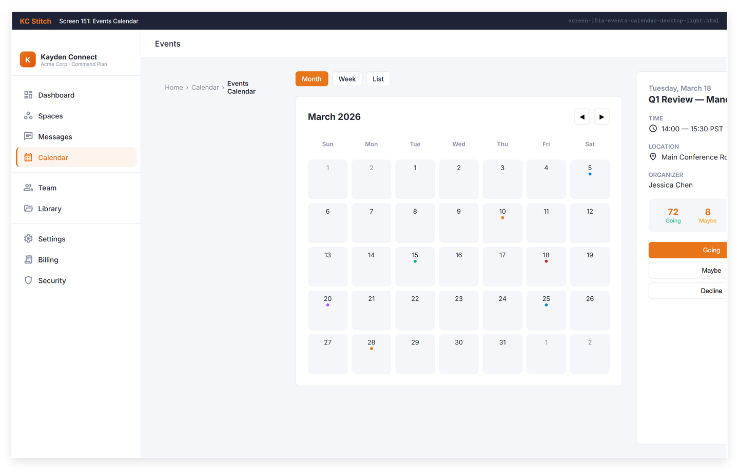 Virtual events calendar across timezones