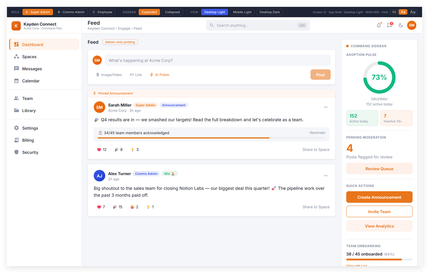 Async-first feed with priority-ranked posts