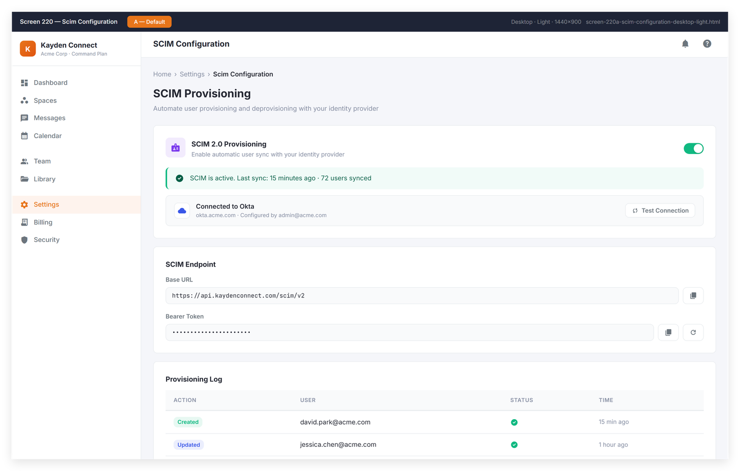 SCIM provisioning configuration